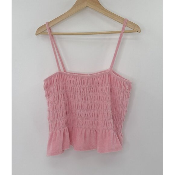 H&M Women’s Smocked Cream Terry Camisole Tube Cropped‎ Top Size L Beach Vacation - Picture 1 of 11